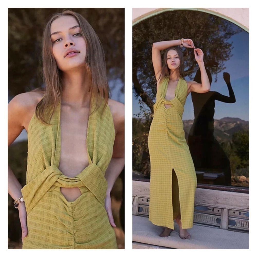 Free People Nya Cutout Halter Maxi Dress Olive Green Endless Summer M - Picture 4 of 10